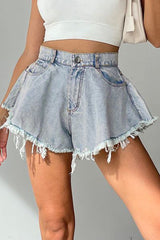 Sexy Solid Tassel Ripped High Waist Denim Shorts