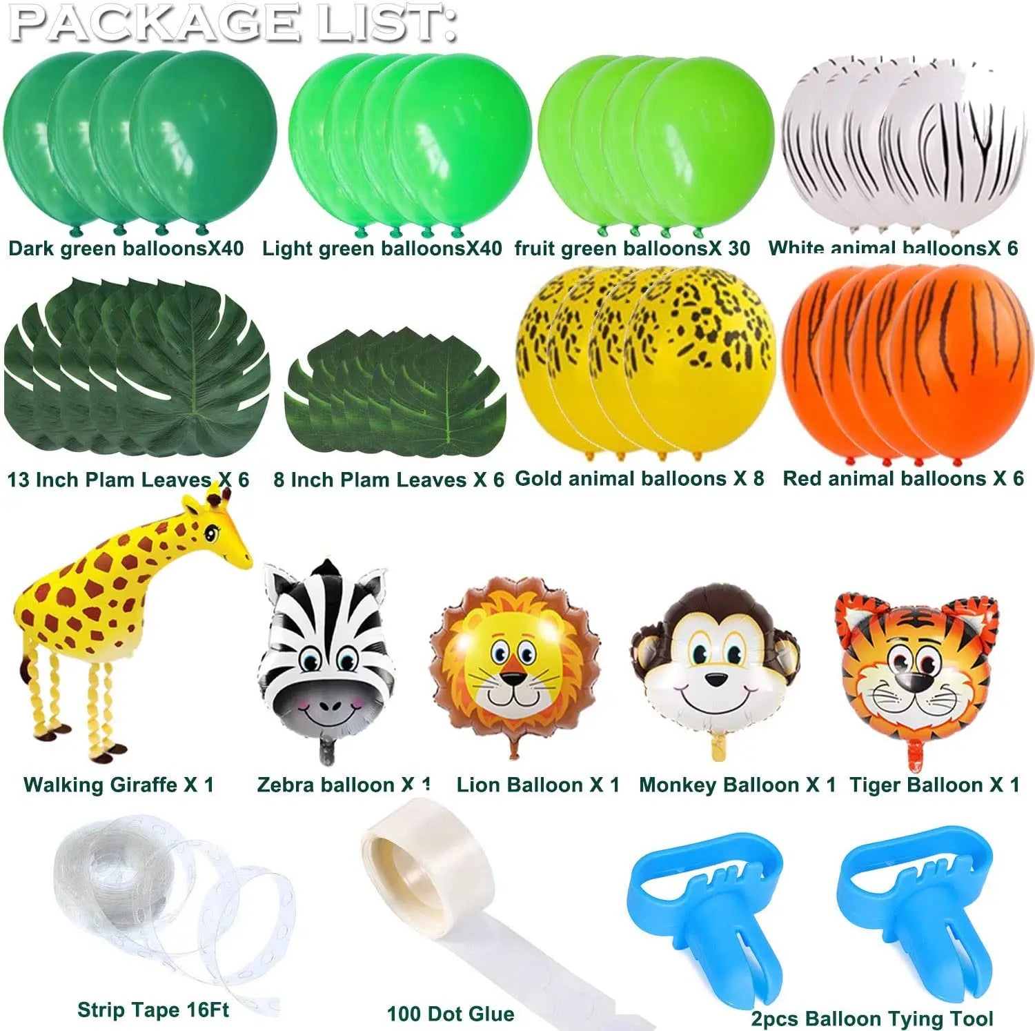 YOUMIKA   -  Animal Balloons Garland Kit Jungle Safari Theme Party Supplies Favors Kids Boys Birthday Party Baby Shower Decorations