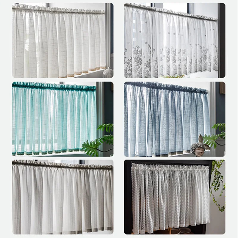 YOUMIKA  -  Linen Lace Kitchen Window Curtain, Valance Rod Pocket, Semi Sheer, Elegant Half Curtains, Treatment for Bathroom, Cafe, TJ6431