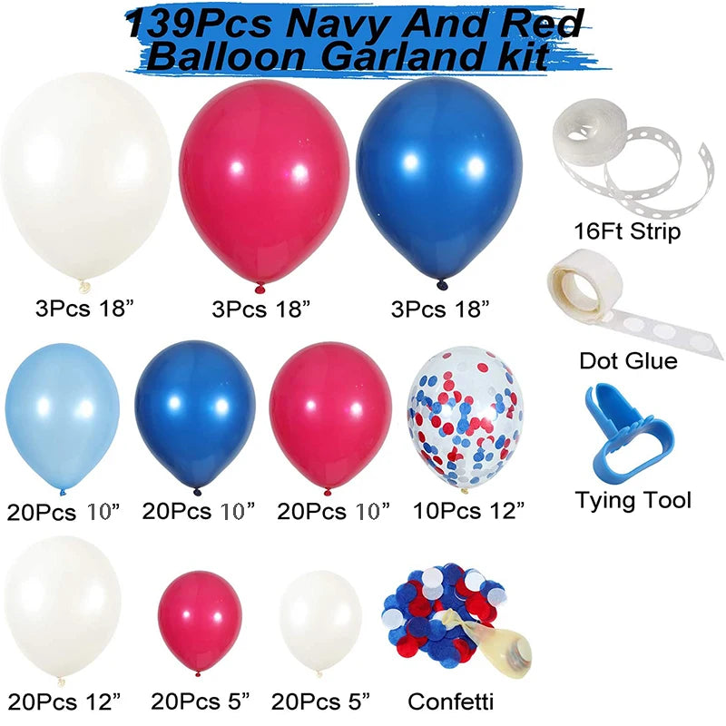 YOUMIKA  -  139 Pcs Navy Red White Confetti Balloon Garland Kit for Boy Blue Birthday Baseball Nautical Theme Party Decorations