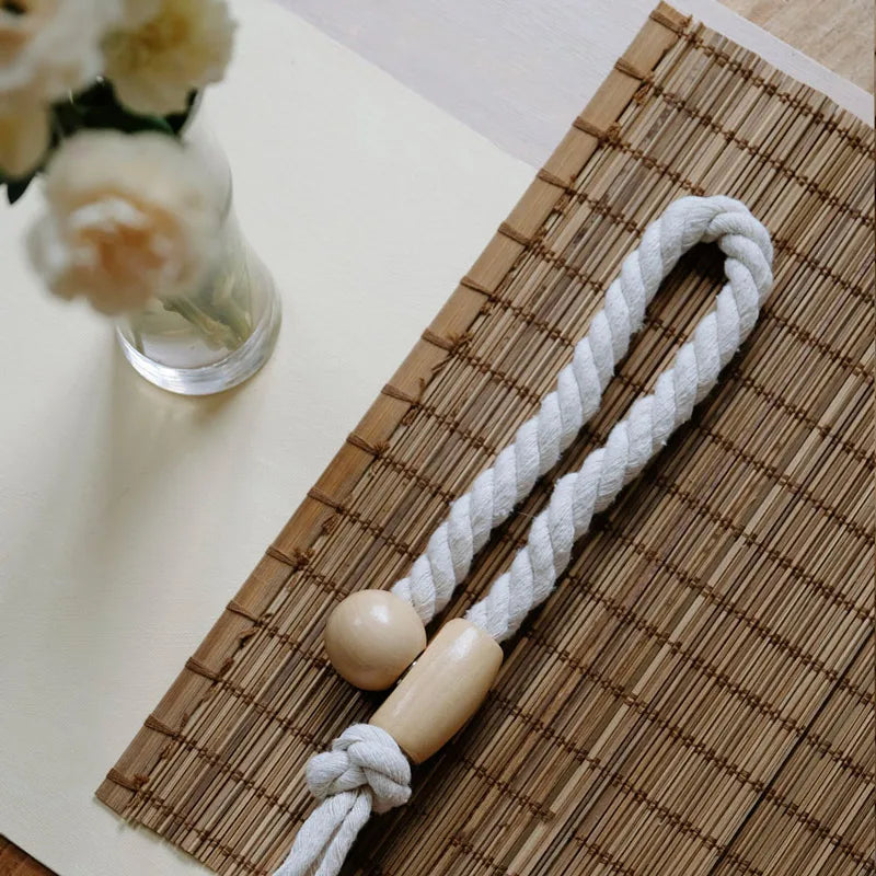 YOUMIKA  - Magnetic Curtain Tiebacks, Hand-Woven Rope, Boho Holdbacks, Ties with Durable Wooden Buckle, Beige for Room, Office,