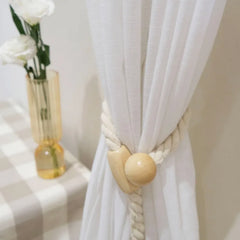 YOUMIKA  - Magnetic Curtain Tiebacks, Hand-Woven Rope, Boho Holdbacks, Ties with Durable Wooden Buckle, Beige for Room, Office,