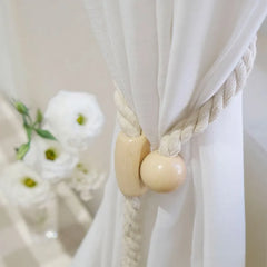 YOUMIKA  - Magnetic Curtain Tiebacks, Hand-Woven Rope, Boho Holdbacks, Ties with Durable Wooden Buckle, Beige for Room, Office,