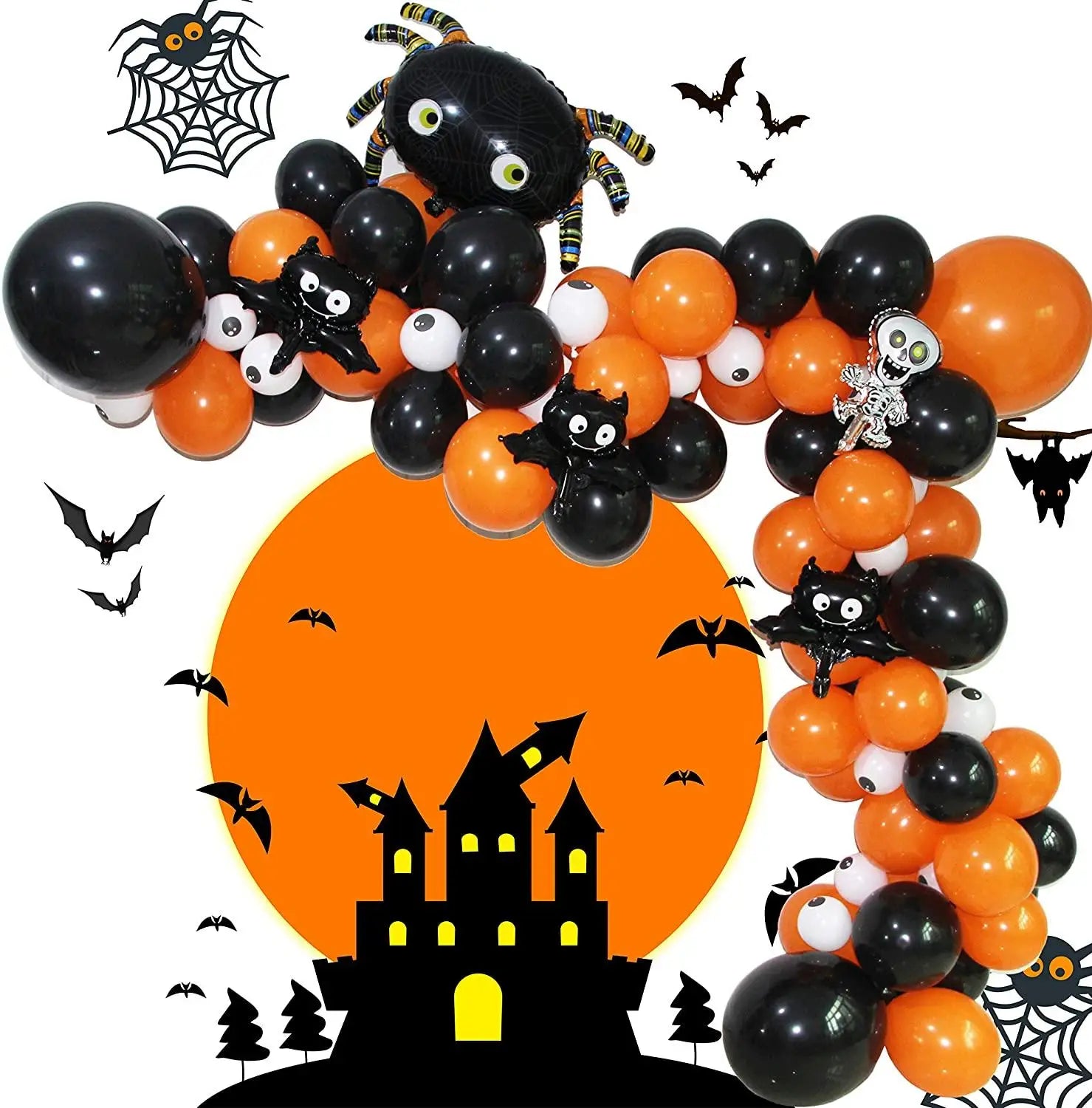 YOUMIKA  -  Halloween Balloons Garland Kit Decoration for Home DIY Balloon Arch Kit 5-18" Big Spider Balloons Mini Skull Bat Foil Balloons