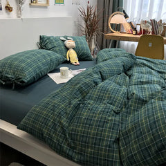 YOUMIKA  -  Classic Vintage Blue Green Geometric Plaid Bedding Set,cotton Twin Full Queen King Home Textile Bed Sheet Pillowcase Quilt Cover