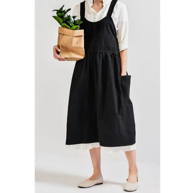 YOUMIKA  -  Premium Cotton Linen Cross Back Apron with Pockets Adjustable Bib for Women Men Cooking Gardening Flower Nail Bakery Shop TJ7729