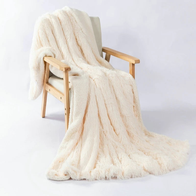 YOUMIKA  - Long Shaggy Blanket for Couch Sofa and Bedroom, Warm, White, Monochromatic, Fluffy, Cozy, Plush, Comfy, Fleece, Bed Cover,