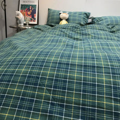 YOUMIKA  -  Classic Vintage Blue Green Geometric Plaid Bedding Set,cotton Twin Full Queen King Home Textile Bed Sheet Pillowcase Quilt Cover