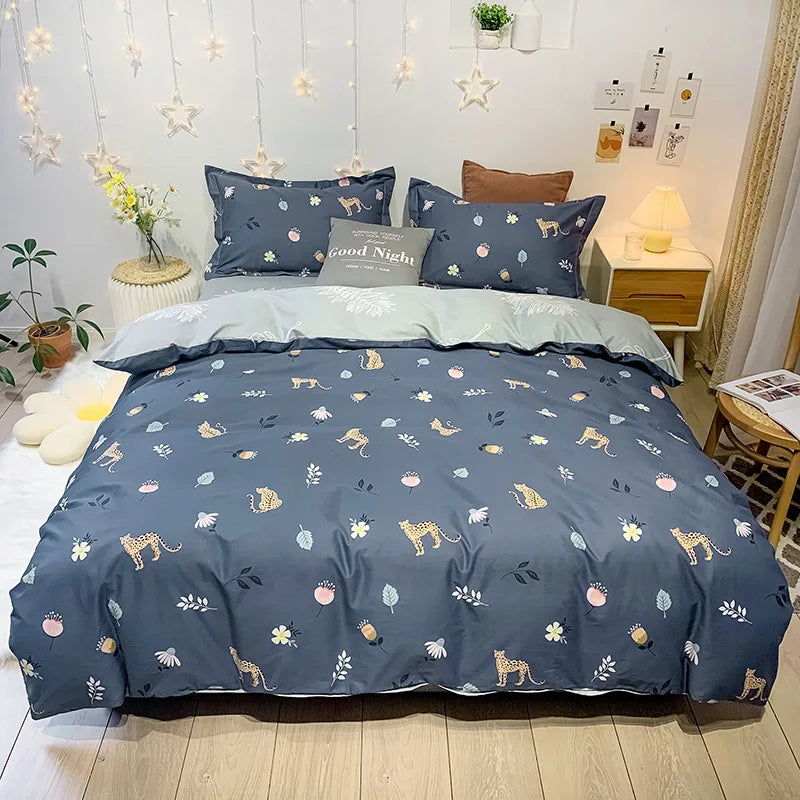 YOUMIKA  -  Cotton Bedding Set Fashion Boys Girls Bed Linen Sheet Plaid Duvet Cover Pillowcase Student Dormitory Bedclothes