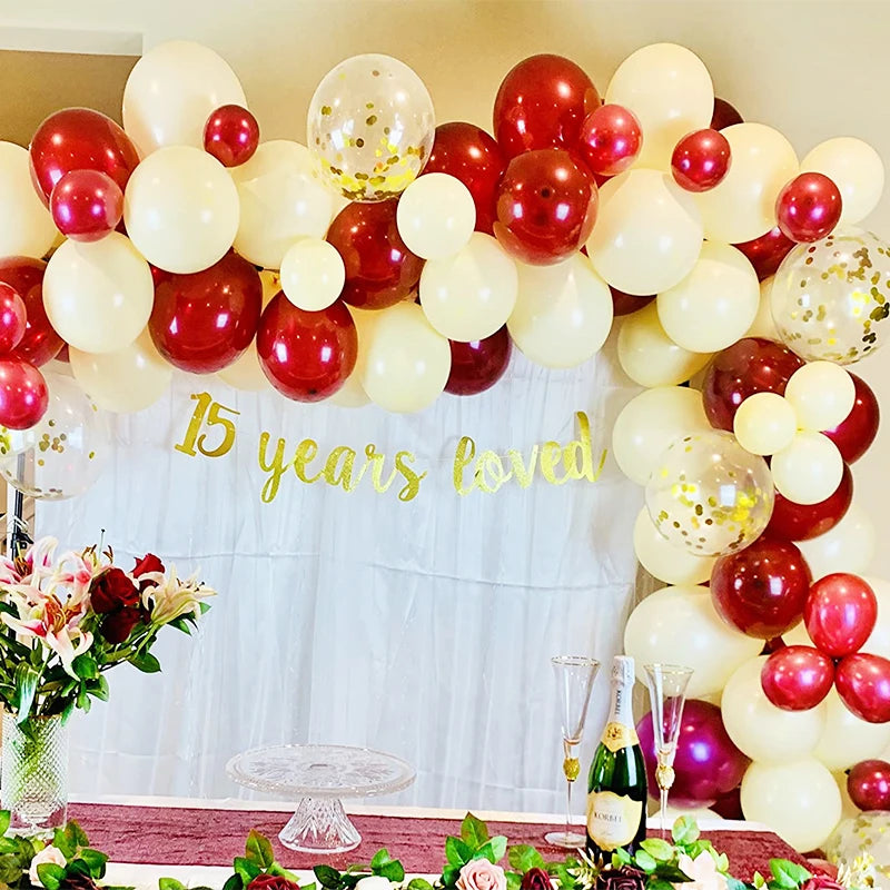 YOUMIKA  -  118pcs Burgundy Balloon Garland Kit DIY Burgundy Blush Gold Confetti Balloons Strip for Wedding Bachelorette Birthday Decoration