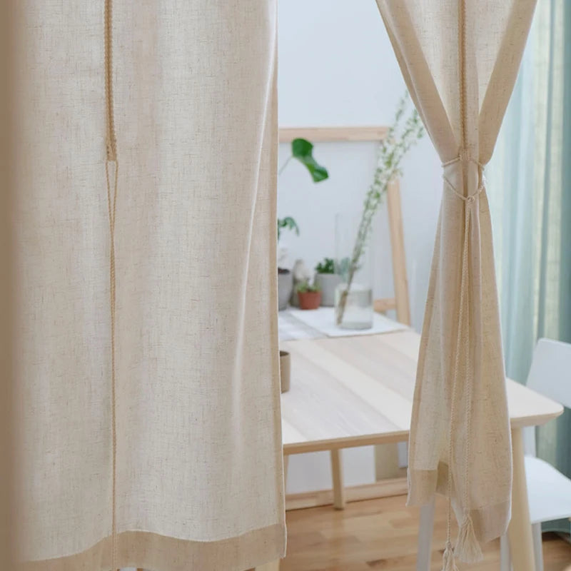 YOUMIKA  -  Semi Sheer Curtains for Home Living Room Dining, Japanese Style Drapery Linen, Blended Curtain Rod Pocket, Naturally Soft