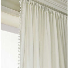 YOUMIKA  -  Linen Look Pom Pom Textured Solid Semi Sheer Airy Tassel Energy Efficient Privacy Elegant Window Curtain Drape Rod Pocket TJ7876