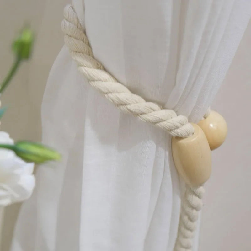 YOUMIKA  - Magnetic Curtain Tiebacks, Hand-Woven Rope, Boho Holdbacks, Ties with Durable Wooden Buckle, Beige for Room, Office,