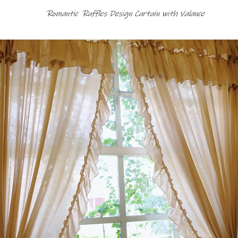 YOUMIKA  -  French Lolita Ruffles Blackout Curtains for Bedroom Natural Cotton Linen Beige Cortinas Romantic Layers Kitchen Short Curtains