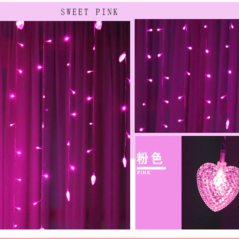 YOUMIKA  -  new year colorful Heart-shaped curtain fairy lights wedding valentine garland decoration Romantic confession atmosphere lighting