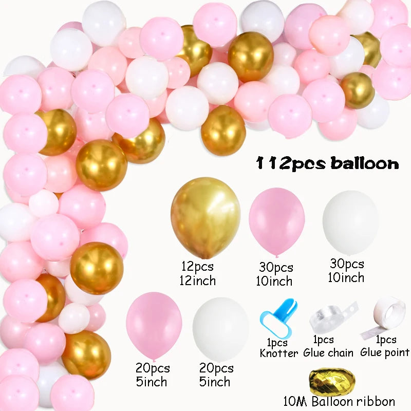 YOUMIKA   -  112 Pcs Pink White Gold Balloons Garland Kit For Bridal & Baby Shower Birthday Wedding  Anniversary Graduation Party