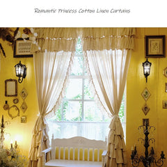 YOUMIKA  -  French Lolita Ruffles Blackout Curtains for Bedroom Natural Cotton Linen Beige Cortinas Romantic Layers Kitchen Short Curtains