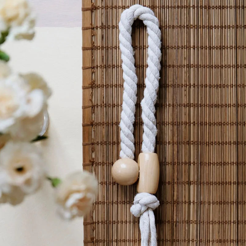 YOUMIKA  - Magnetic Curtain Tiebacks, Hand-Woven Rope, Boho Holdbacks, Ties with Durable Wooden Buckle, Beige for Room, Office,