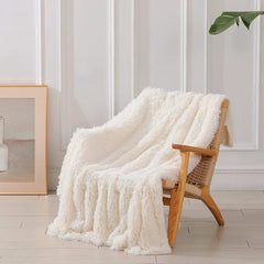 YOUMIKA  - Long Shaggy Blanket for Couch Sofa and Bedroom, Warm, White, Monochromatic, Fluffy, Cozy, Plush, Comfy, Fleece, Bed Cover,