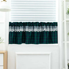 YOUMIKA  - Lace Buffalo Check Plaid Curtain, Farmhouse Window Valance, Living Room, Bedroom, Kitchen, Rod Pocket, Christmas Decoration