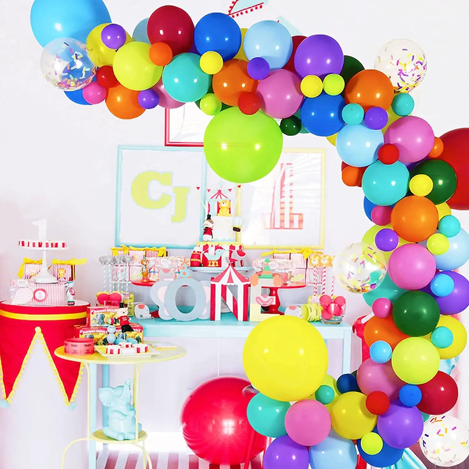 YOUMIKA  -  134 Pieces Rainbow Balloon Garland Arch Kit for Carnival Circus Fiesta Wedding Baby Shower Anniversary Birthday Party Decoration