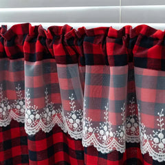 YOUMIKA  - Lace Buffalo Check Plaid Curtain, Farmhouse Window Valance, Living Room, Bedroom, Kitchen, Rod Pocket, Christmas Decoration