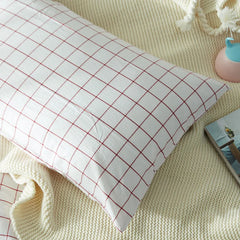 YOUMIKA  -  Fresh bedroom set vintage style washed cotton fabric white plaid duvet cover bedding sets 3/4pcs bed linen red fitted sheet