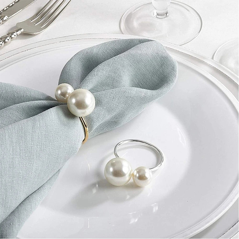 YOUMIKA  -  6PCS Highlighted Pearls Napkin Rings,Wedding Napkin Holder,U-Shaped Napkin Buckle for Festival Dining Room Dinner Table Decor