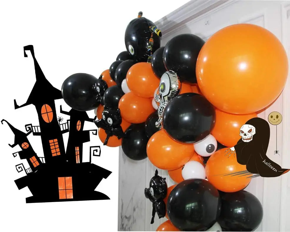 YOUMIKA  -  Halloween Balloons Garland Kit Decoration for Home DIY Balloon Arch Kit 5-18" Big Spider Balloons Mini Skull Bat Foil Balloons