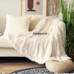 YOUMIKA  - Long Shaggy Blanket for Couch Sofa and Bedroom, Warm, White, Monochromatic, Fluffy, Cozy, Plush, Comfy, Fleece, Bed Cover,