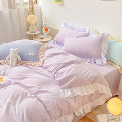 YOUMIKA  -  Kawaii Pink Bedding Set Bedspreads Polyester Twin Full Queen Size Cute Fitted Double Bed Sheet Pillowcase Bedroom Duvet Cover