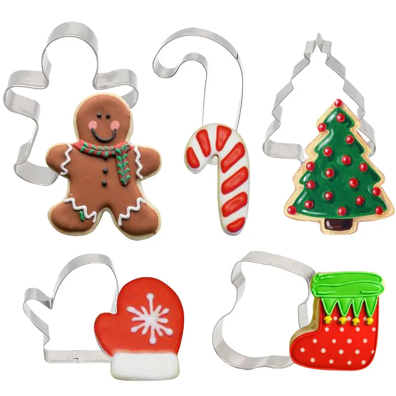 YOUMIKA  -  5Pcs/set Christmas Cookie Cutter Gingerbread Xmas Tree Mold Christmas Cake Decoration Tool Navidad Gift DIY Baking Biscuit Mould