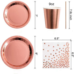 YOUMIKA   -  104PCS RoseGold Party Disposable Dinnerware Set plates cups paper napkins Straw Balloon Table runner for Wedding Baby show Decor