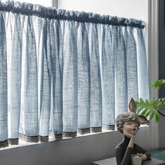 YOUMIKA  -  Linen Lace Kitchen Window Curtain, Valance Rod Pocket, Semi Sheer, Elegant Half Curtains, Treatment for Bathroom, Cafe, TJ6431