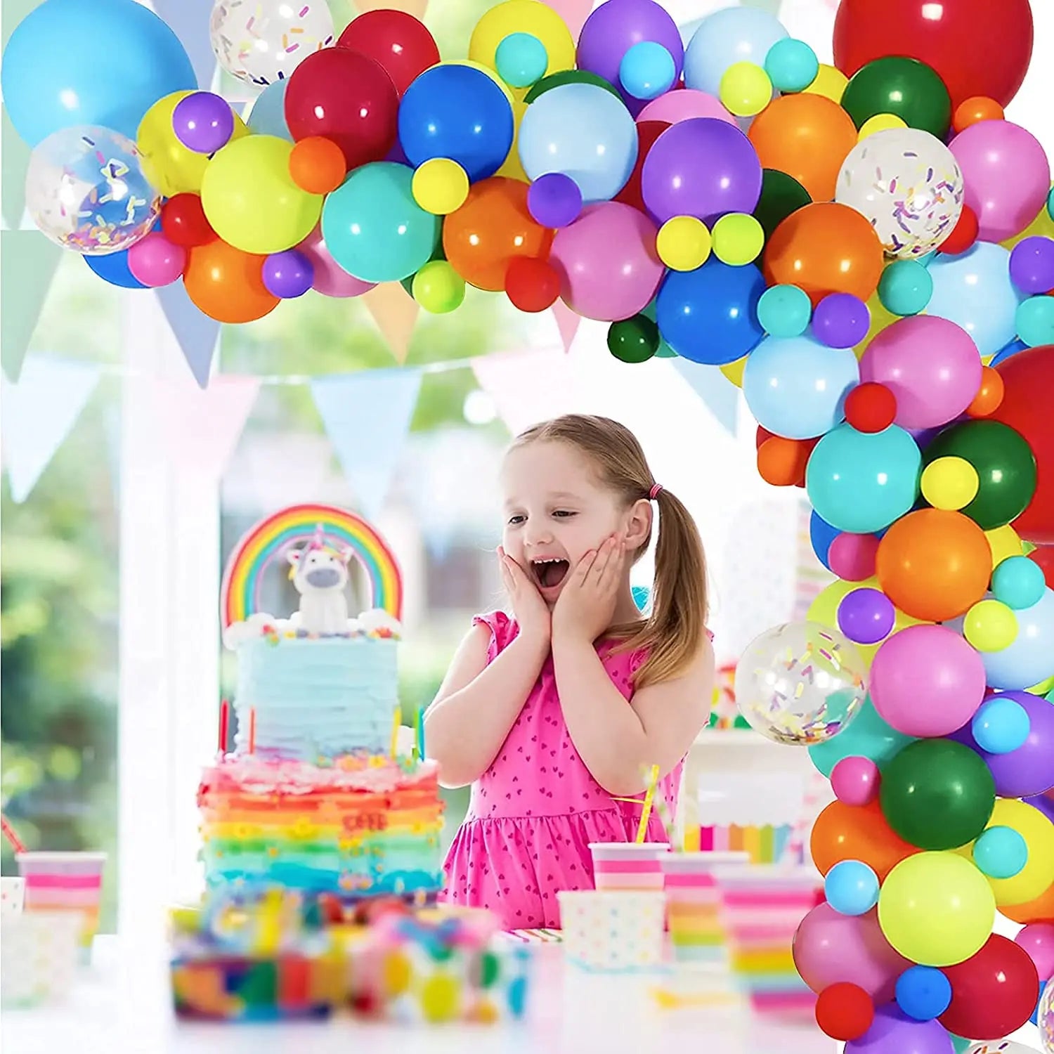 YOUMIKA  -  134 Pieces Rainbow Balloon Garland Arch Kit for Carnival Circus Fiesta Wedding Baby Shower Anniversary Birthday Party Decoration