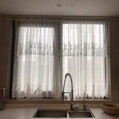 YOUMIKA  -  Floral Lace Sheer Curtains, Rod Pocket, MAGIC TAPE, Punch Free, Window Voile, Sheer Drapes for Bedroom, Kitchen, Short Panels