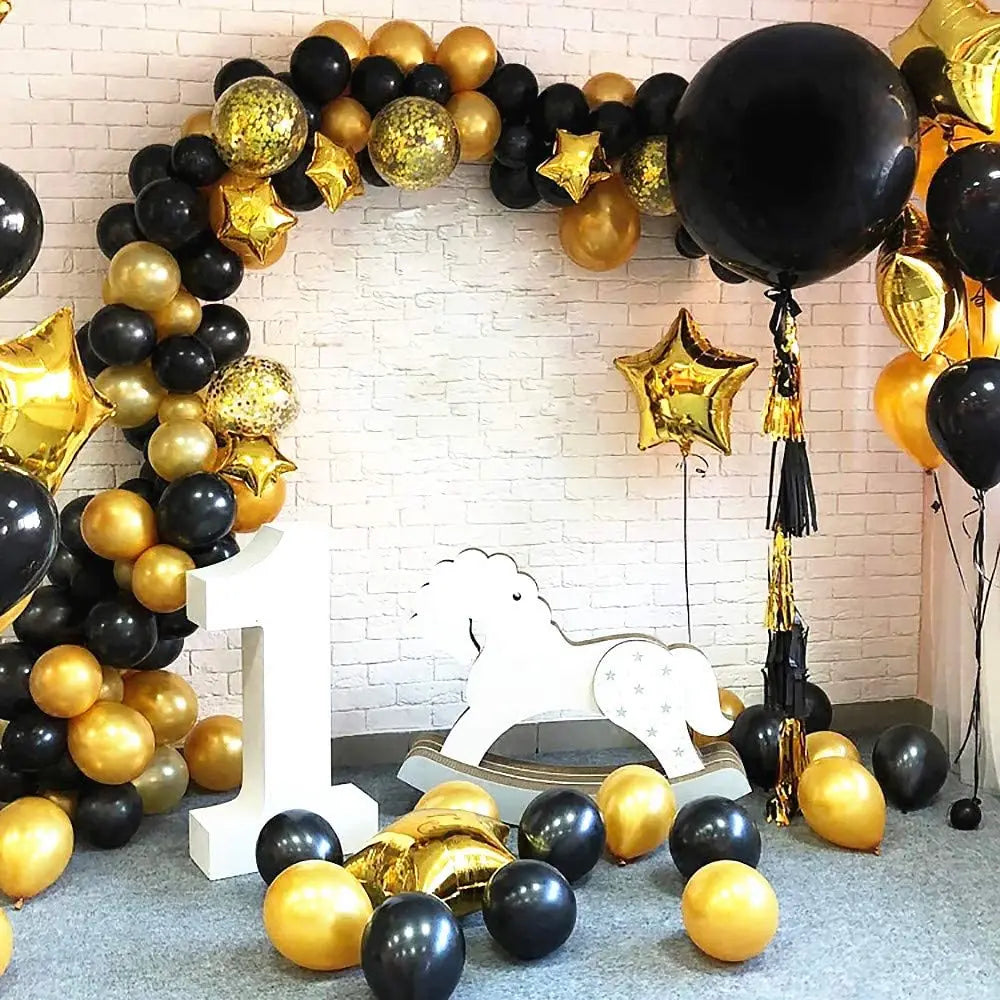 YOUMIKA   -  Black Gold Metallic Balloons Garland Kit Black Gold Confetti Balloons Arch for Party Wedding Birthday Baby Shower DIY Decoration