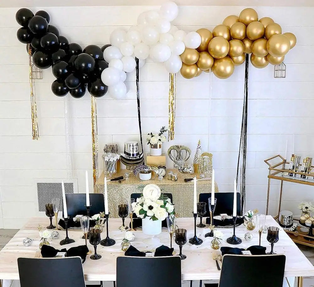 YOUMIKA  -  Black Gold White Balloon Garland Arch Kit for Birthday Baby Shower Wedding Graduation New Year Black -Tie Party Backdrop Decor