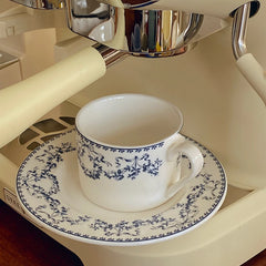 YOUMIKA  -  Retro Chinese Style Blue and White Floral Ceramic Coffee Cups Plates Afternoon Tea Utensils Latte Cups