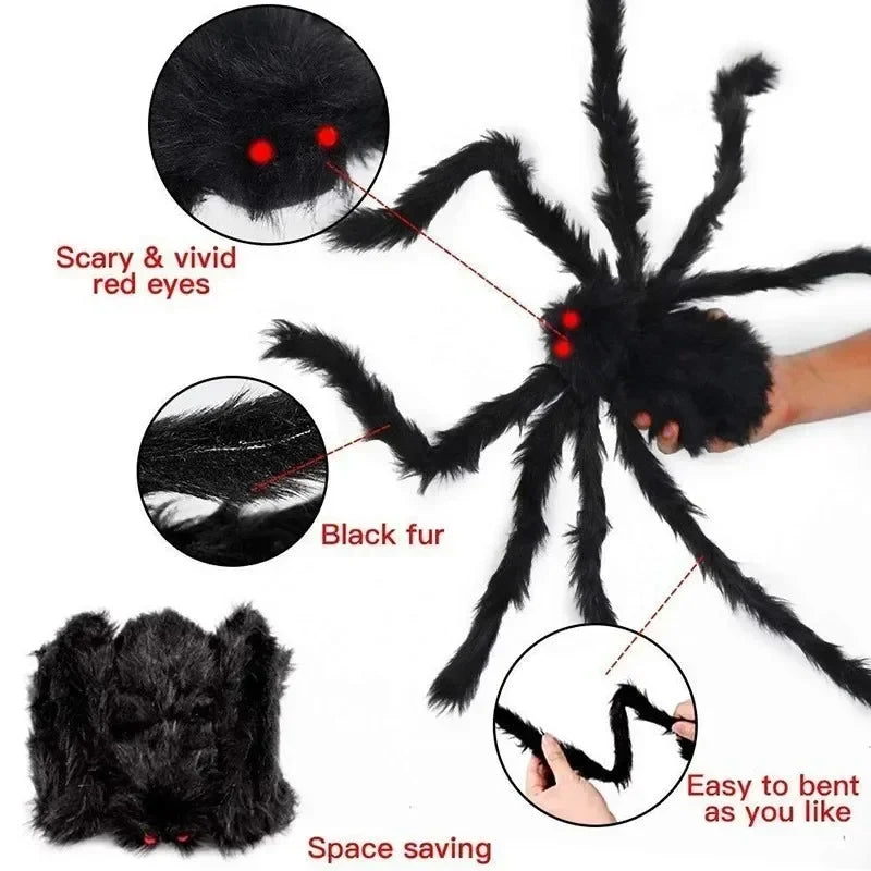 YOUMIKA  -  1/3pcs Giant Black Plush Spider Halloween Decorations Outdoor Scary Large Spiders Halloween Party Bar Haunted House Horror Props