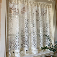 YOUMIKA  -  Floral Hollow Lace Window Curtain Valance Cream Lace Kitchen Semi Sheer Lace Curtain Valance for Bathroom Small Window Treatment