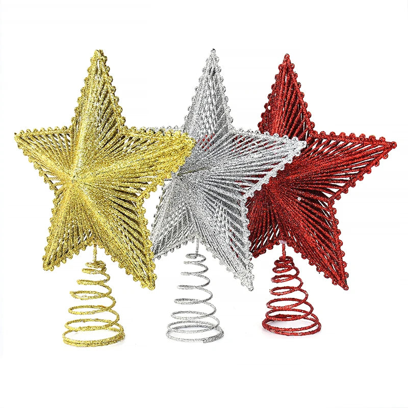 YOUMIKA  -  22cm Glitter Christmas Tree Top Topper Gold Red Five-Pointed Star Xmas Tree Hanging Pendant Decoration For Home Navidad New Year