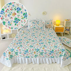 YOUMIKA  -  Quilted Bedspread Floral Style Bed Linen Ruffles Bedsheet Home Mattress Protector покрывало (Pillowcase Need Order)