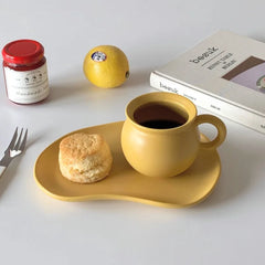 YOUMIKA  -  Matte Mustard Yellow Fava Bean Series Ceramic Mug Plate Dessert Plate Coffee Cup Kitchen Set