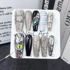 YOUMIKA  -  10Pcs Hot Cool Press On Nails Dark Devil's Eye Fake Nails 3D Metal Design False Nail Full Cover Wearable Manicure Nail Art Tips