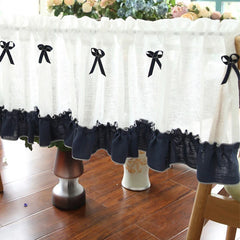 YOUMIKA  -  Boho Ruffle Embroidery Cafe Curtain Cotton Linen Textured with Bow-Knot Elegant Rod Pocket and Semi Sheer Window Curtain Valance