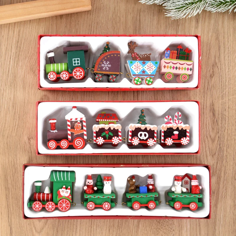 YOUMIKA  -  Christmas Wooden Train Merry Christmas Decorations for Home 2024 Xmas Tree Ornament  Navidad Noel Kids Gift Happy New Year 2025