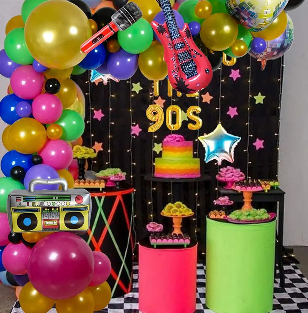 YOUMIKA  -  90S 80S Theme Party Balloons Backdrop Decorations Radio Guitar Disco Ball Gold Purple Balloons for Birthday Party Decorations