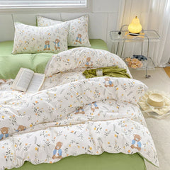 YOUMIKA  -  2024 New Floral Bedding Set with Flat Sheet Pillowcases Green Duvet Cover No Filling Queen Full Size Boys Girls Bed Linens