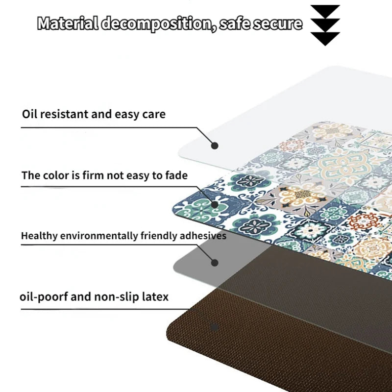 YOUMIKA  -  Decorate Kitchen Floor Mat Oil-proof Waterproof Anti-fouling Easy Clean PVC Non-slip Carpet Balcony Bathroom Rug